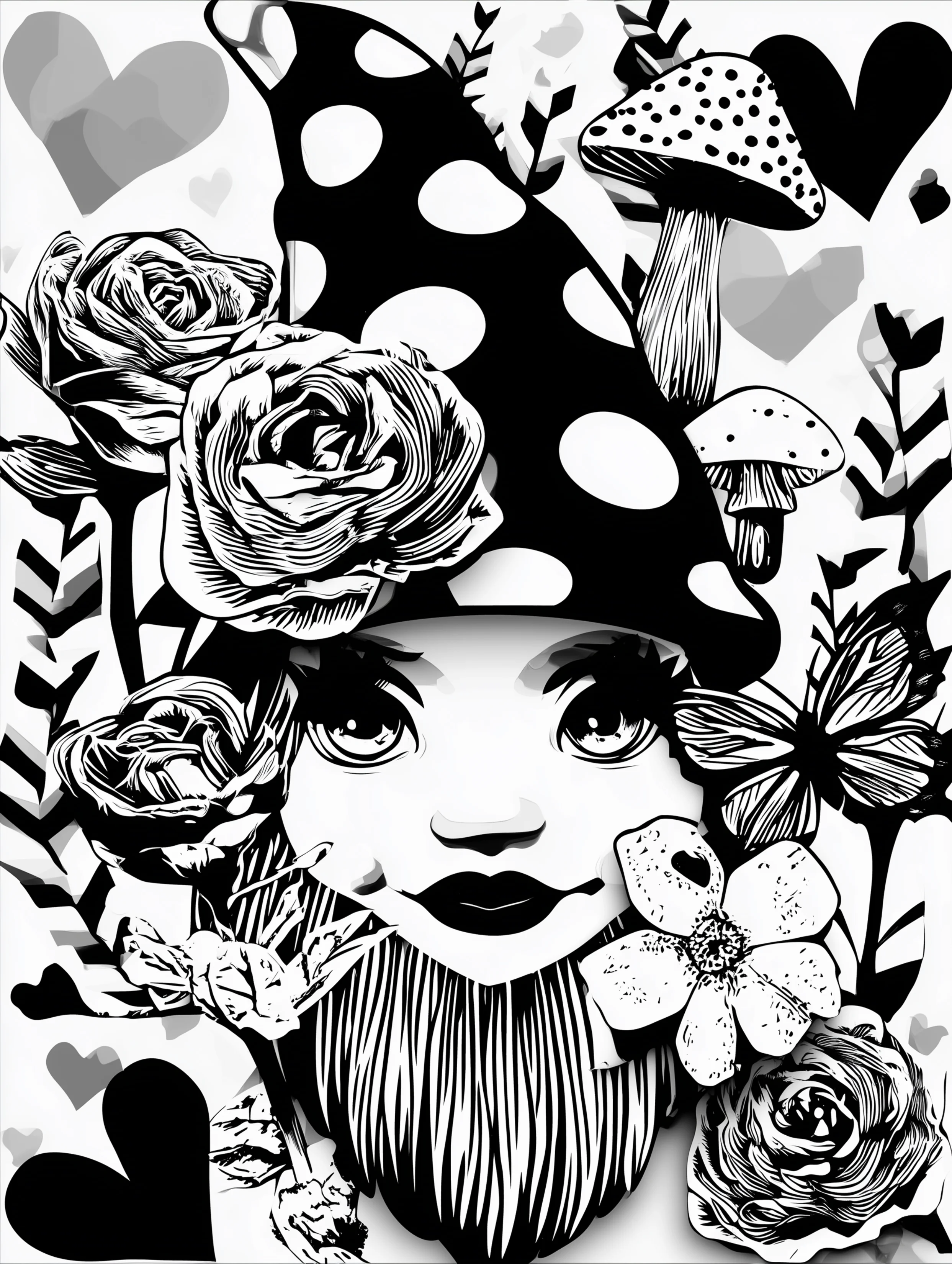 Free printable gnome coloring page for adults featuring a gnome with floral and butterfly elements